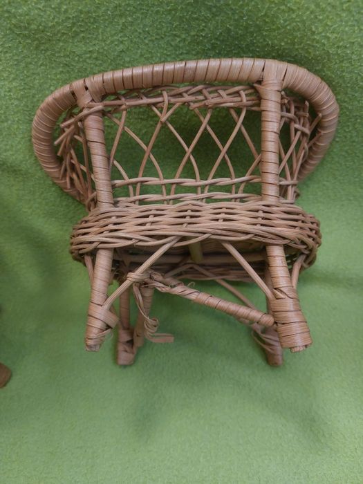 Vintage wiklinowe mebelki dla lalek sofa fotele
