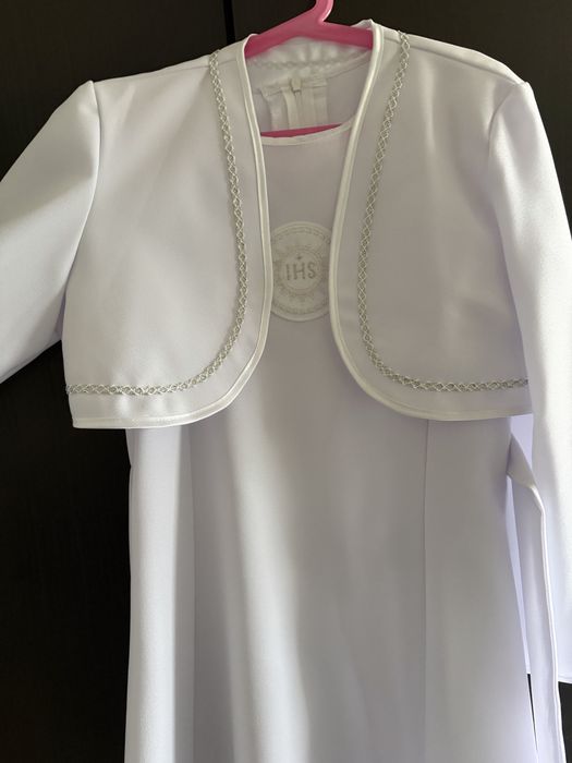 Sukienka Komunia halka, bolerko, buty, sweterek H&M rajstopy torebka