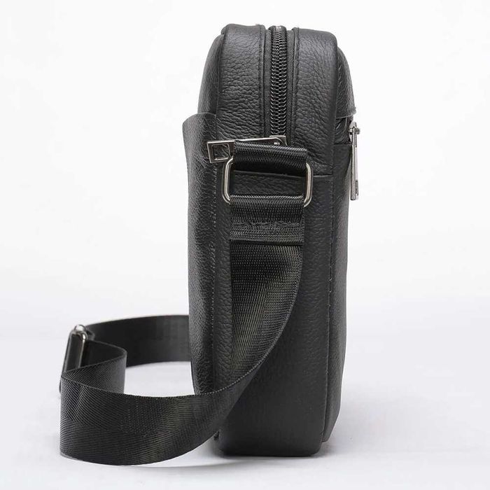 Чоловіча шкіряна сумка месенджер компактна чорна з натуральної шкіри