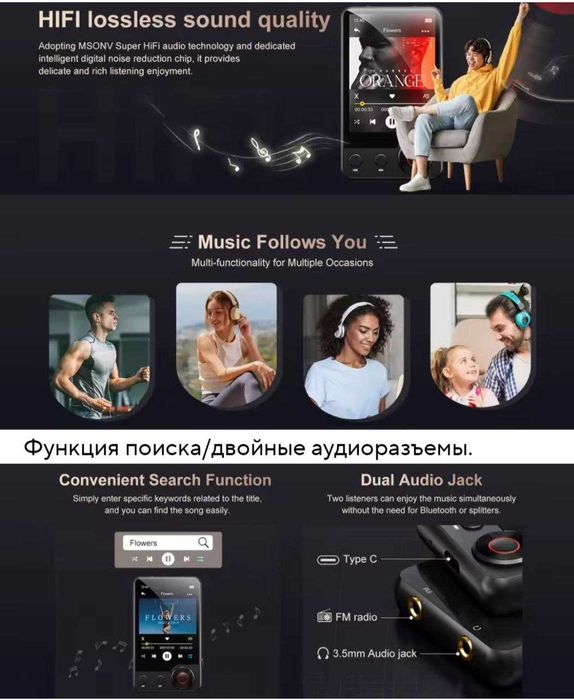 MP3-плеер HIFI 128 ГБ OILSKY Lossless Bluetooth MP3/APE/AAC/FLAC і др