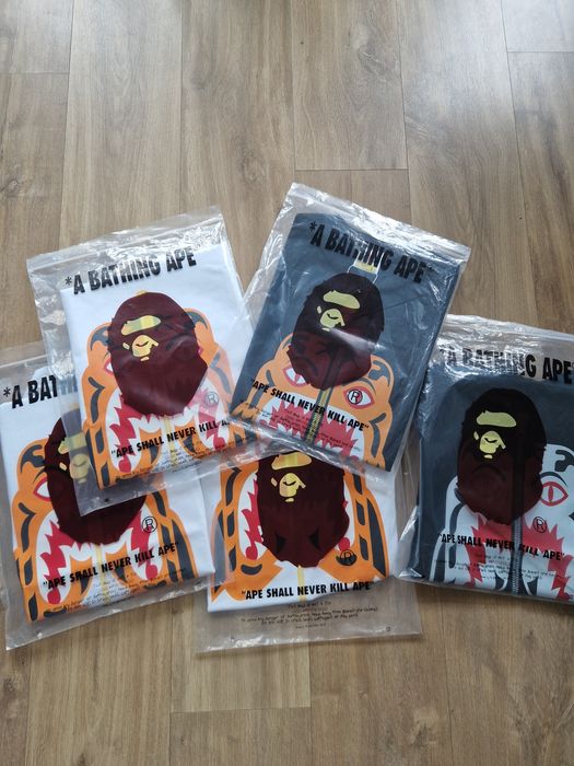 Футболка bape a bathing ape shark tiger біла чоловіча оверсайз