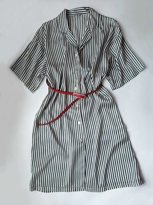 Натуральное 100% шелковое платье рубашка в полоску в бельевом стиле