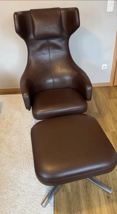 Vitra  Lounge Grand Repos + ottoman premium in chrome fotel skórzany