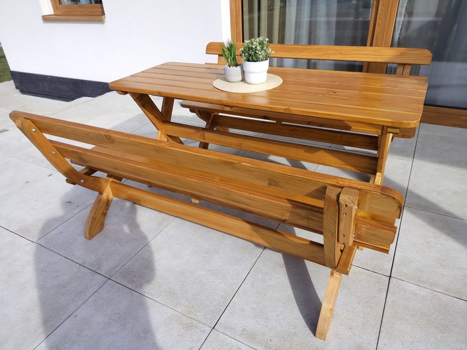 Meble ogrodowe komplet zestaw ogrodowy stół i dwie lawki