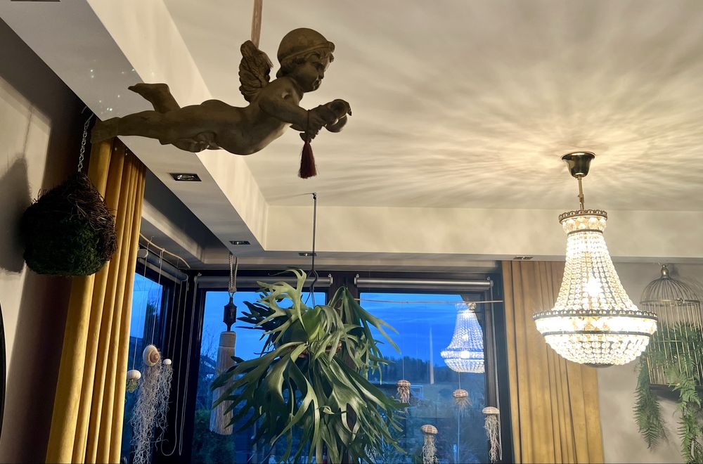 Ogromny złoty lecący anioł drewniany  amor cherubin