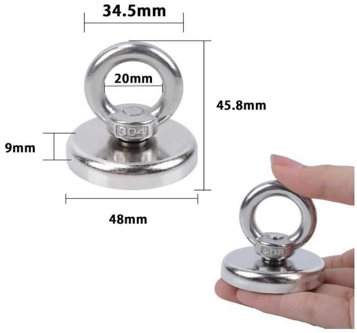 Magnes neodymowy, udźwig 80kg, średnica 48mm z uchwytem Aenienoe