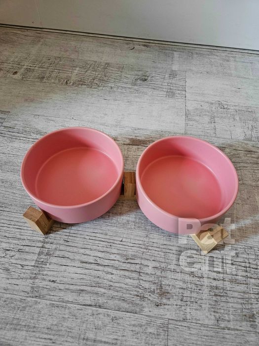 Miski ceramiczne dla psa kota zestaw 2 sztuki x 400 ml różowe