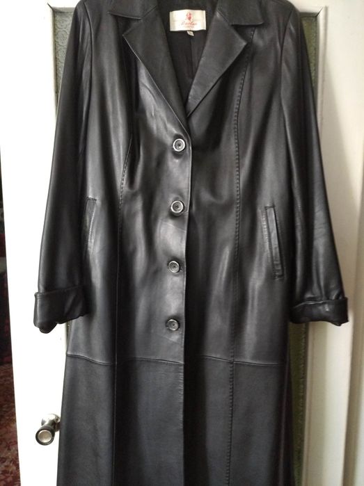 Шкіряний плащ  чорний, натуральна шкіра