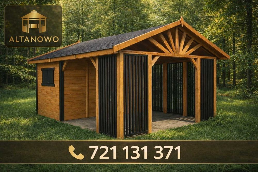 Drewniany domek letniskowy z altaną ogrodowy | producent | montaż