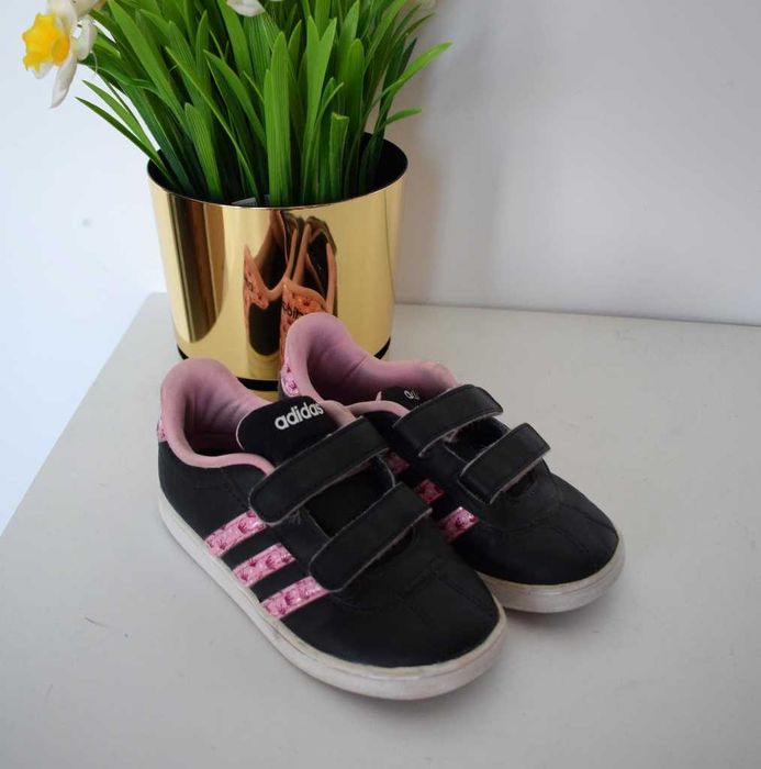 Adidas 26 girls czarne buty sneakersy liliowe stripes