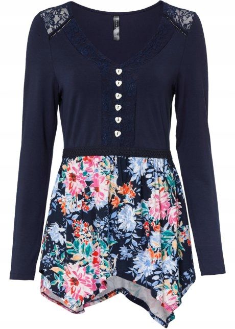 B.P.C asymetryczna tunika z nadrukiem koronka r.48/50