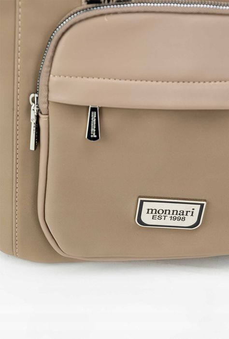 MONNARI Torebka Damska Plecak 2w1 Beżowa Logowany Pasek BAG1980
