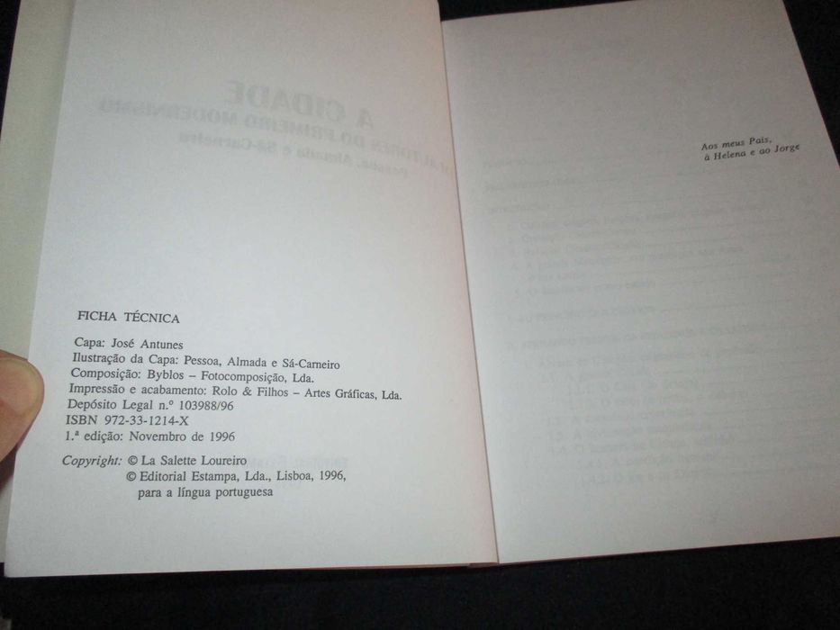 Livro A Cidade em Autores do Primeiro Modernismo Pessoa Almada