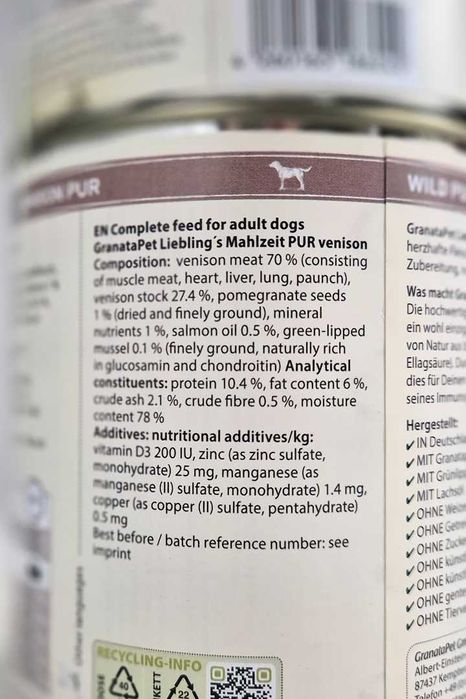 Karma mokra dla psa puszki GranataPet Venison Pur 800g x2