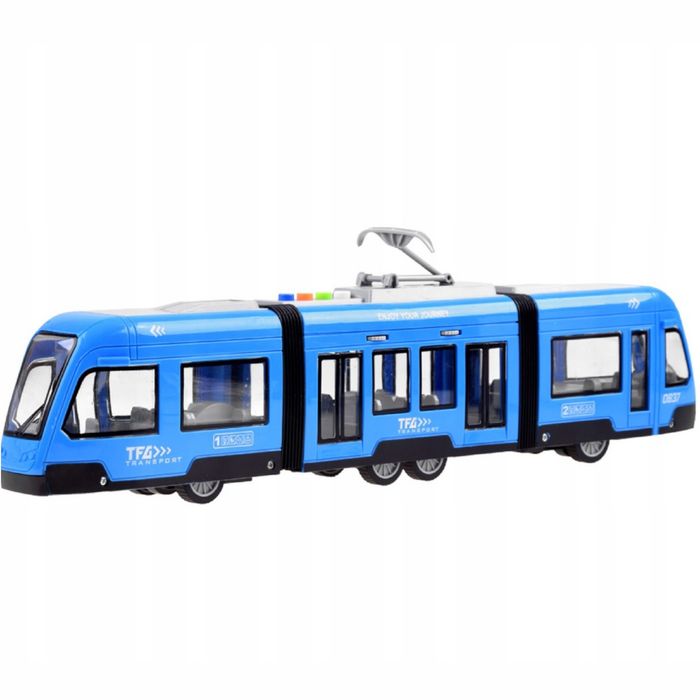 duży tramwaj jeździ dźwięki światła baterie niebieski 930b