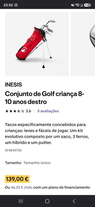 Conjunto de golf criança