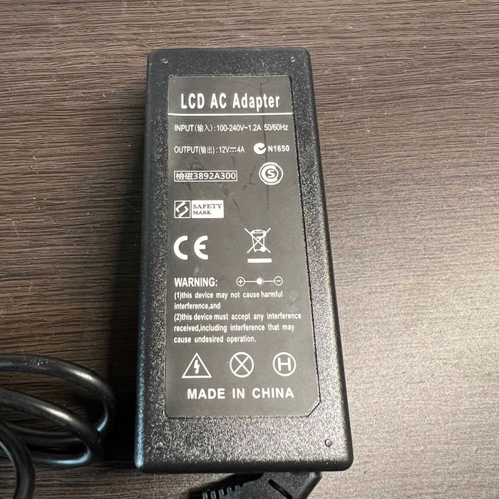 LCD AC Adapter zasilacz 12V 4A 48W wtyk DC 5.5x2.1 zolty
