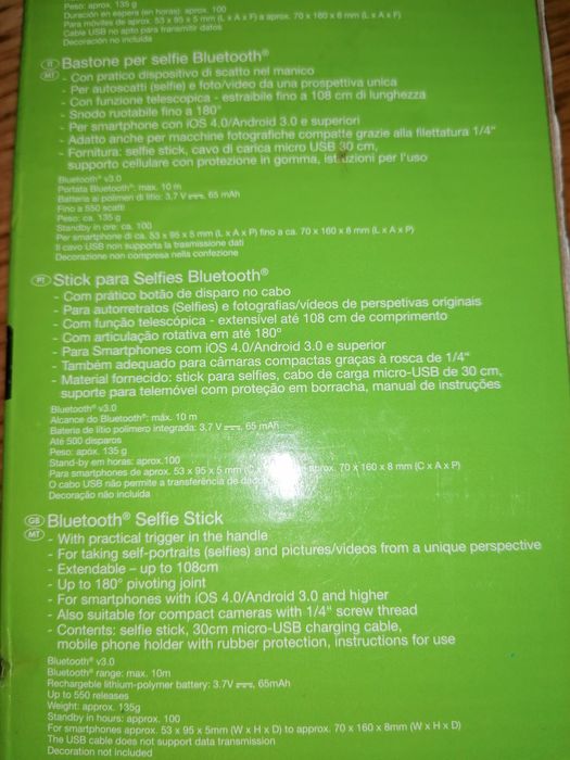 Stick para Selfies Bluetooth cabo rosa