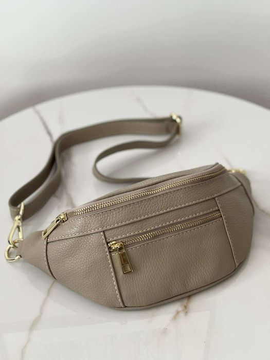 Torebka nerka saszetka skóra naturalna beż taupe