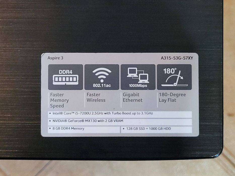 Ноутбук Acer a315-53g Intel Core I5-7200U 2,5-3,1 GHz, MX-130 2GB