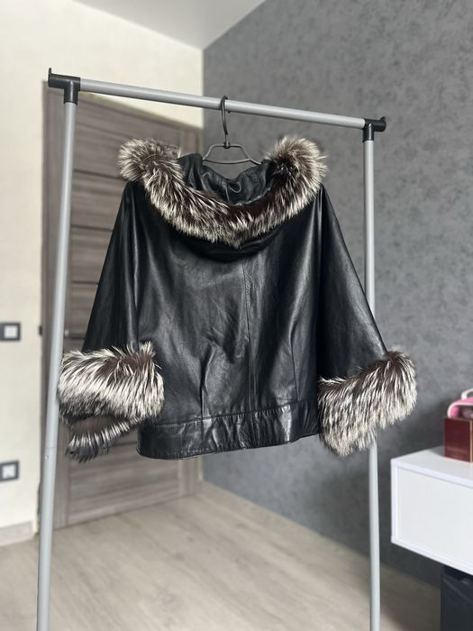 Натуральна дублянка хутро лама куртка шкіряна чорнобурка капюшон