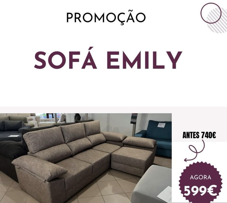 Sofa chaise emily  preto com baú