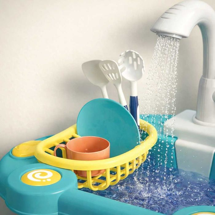 Детская мойка с водой краном течёт вода 19 предметов, игрушечная кухня