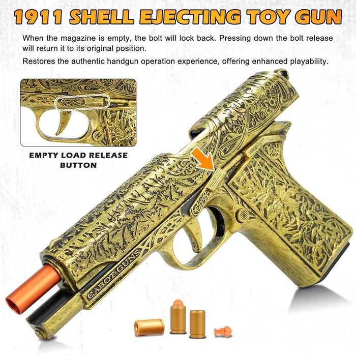 Arma de brinquedo, Brinquedo de arma de pistola semi-automática de 1911 para meninos, Arma de brinquedo de ejecção de concha vazia com 120 balas macia