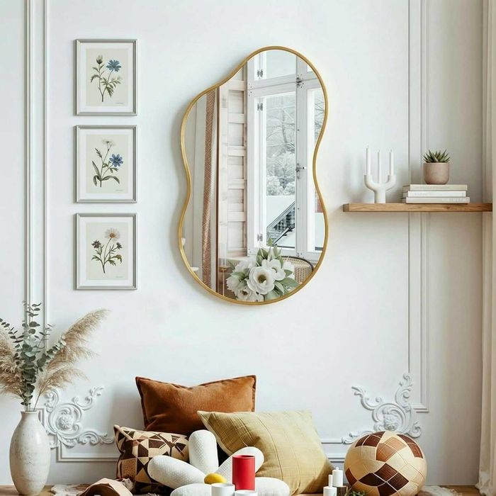 Nowe lustro wiszące / 50x91cm / ścienne / asymetryczne / złote / W711!