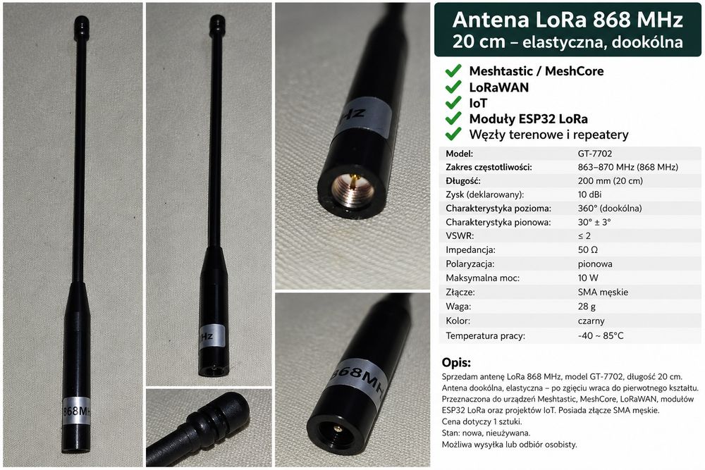 Antena LoRa 868 MHz 20 cm 10 dBi SMA – MeshCore Meshtastic