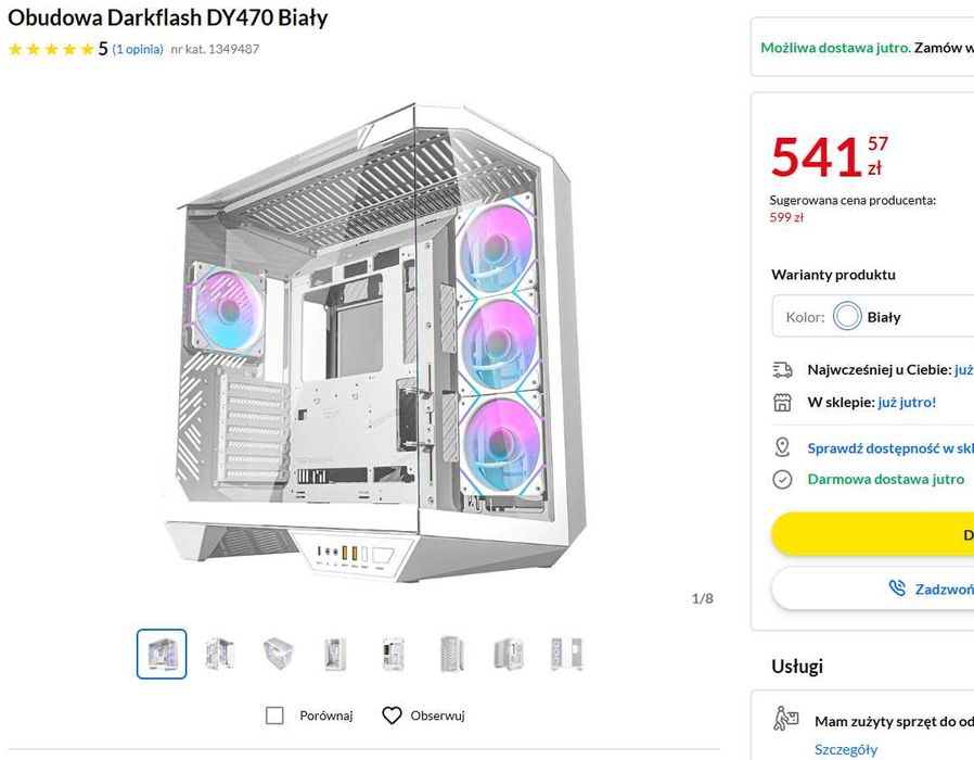 Obudowa DARKFLASH DY470 Biała – NOWA, Back-Connect, bez wentylatorów