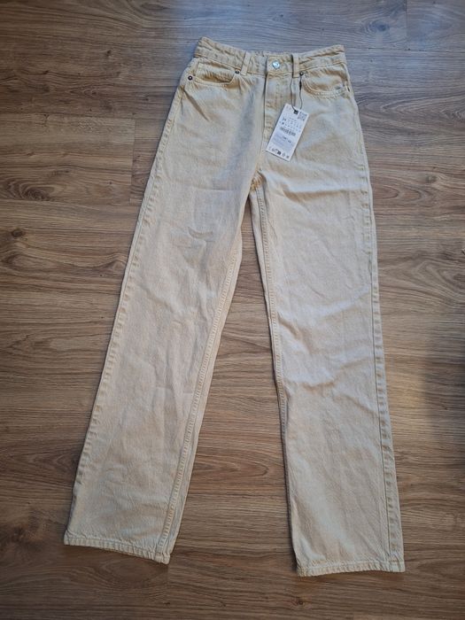 Świetne jasne NOWE jeansy Zara boyfriend proste jasne 34 bawełna
