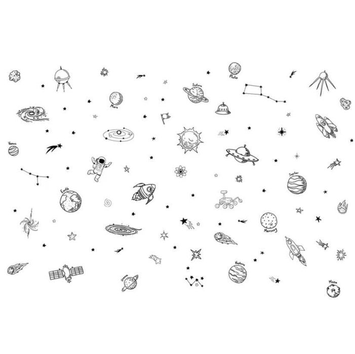 Наклейки в детскую комнату - космос, планеты, кометы, звёзды, кометы..