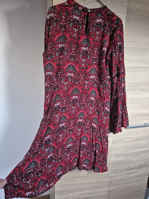 Sukienka Simply Be 42 czerwona boho koronka dekolt