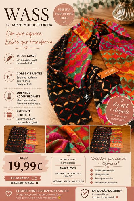 Echarpe WASS Multicolor – Nova com Etiqueta
