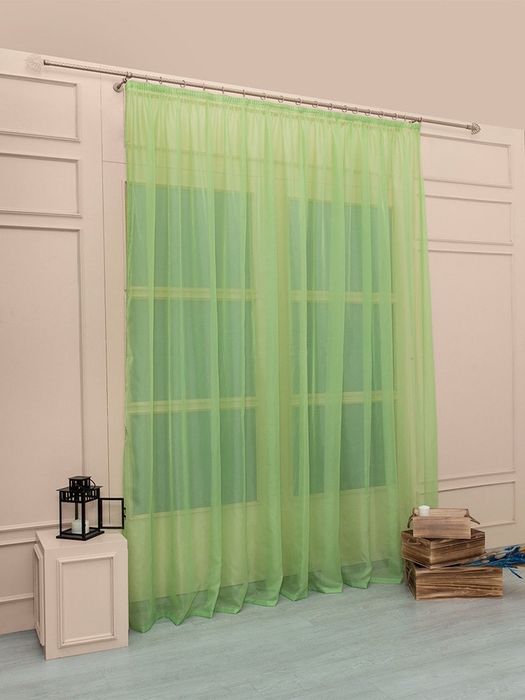 Готова тюль з тасьмою, тюль шифон однотонний, підшитий тюль на стрічці