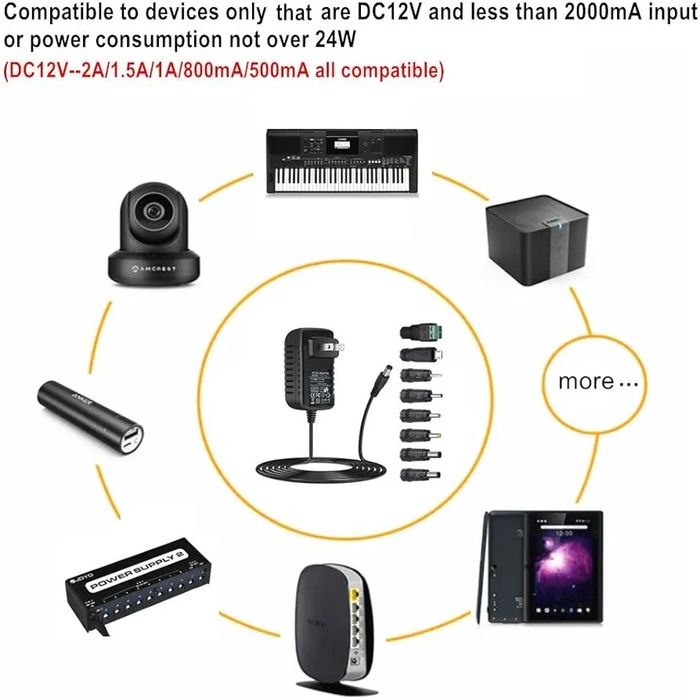 Uniwersalny zasilacz sieciowy 12 V 2 A  8 zamiennych koncowek