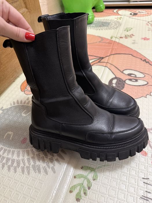 Ботинки Челси зима, натуральная кожа, овчина