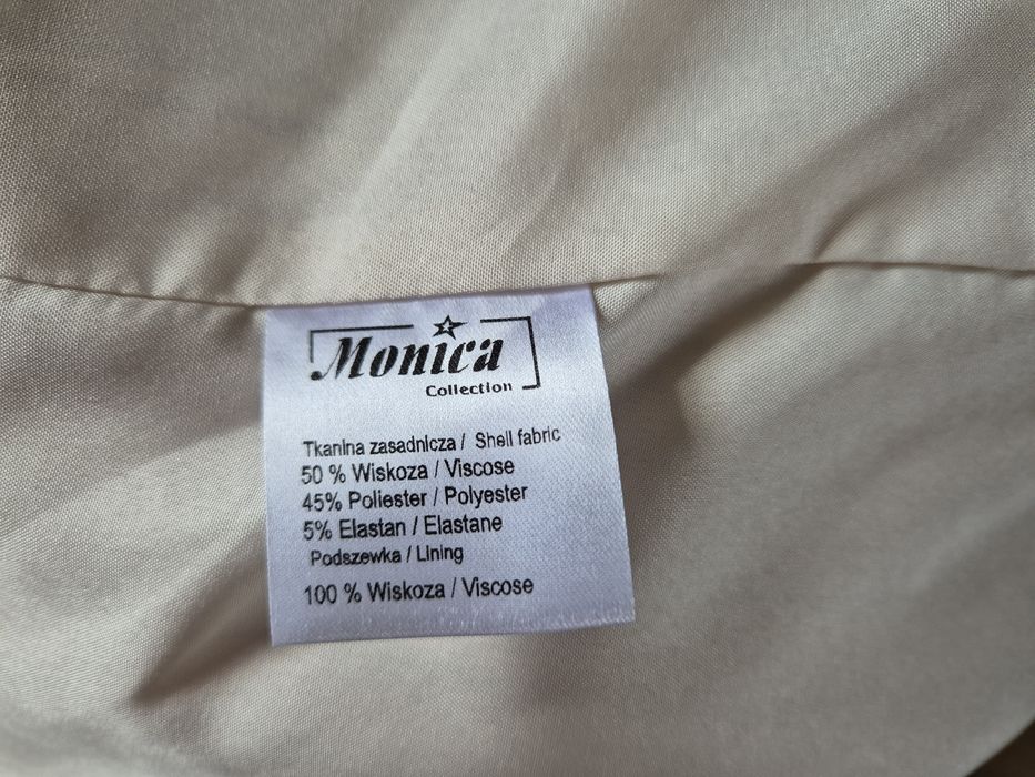 Garnitur damski kremowy/ecru w paski, komplet marynarka+spodnie