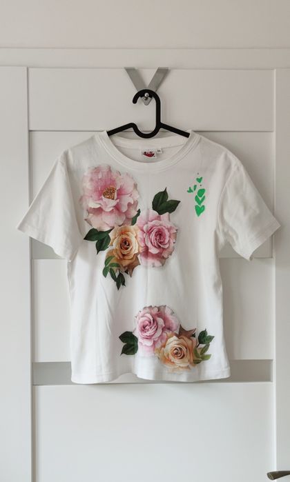 T-shirt bluzka top biały w róże M 38 L 40 roses vintage y2k coquette
