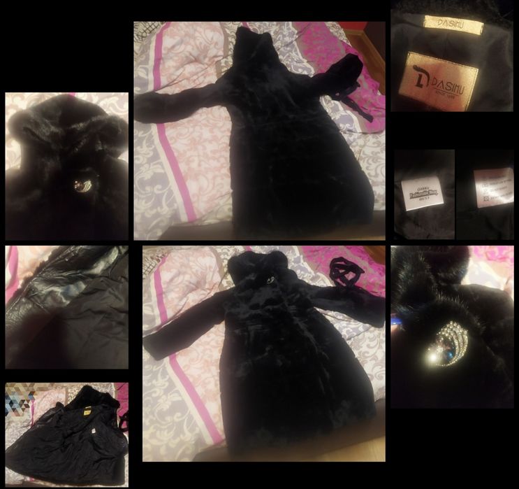 Шуба з капюшоном Натуральне хутро Норка чорна Мутонова довга Нова 52 L