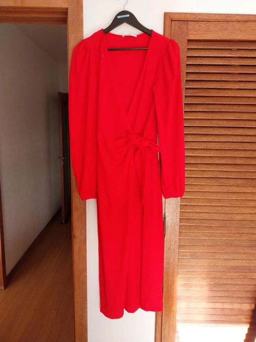 Vestido Midi Vermelho Cruzado Mango