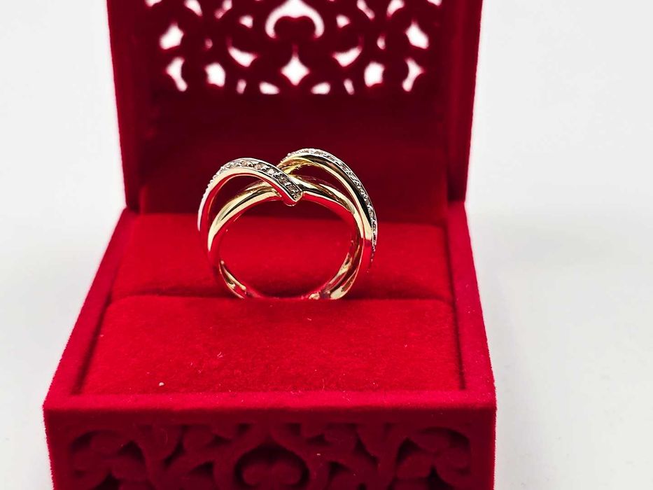 Pleciony kręcony złoty pierścionek 585 wywijany |Plus Lombard