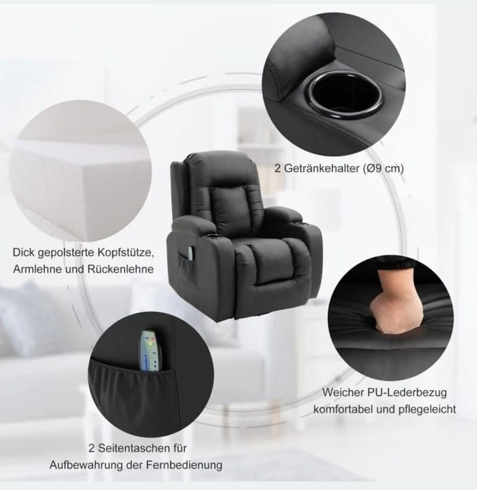 Fotel z masażem rozkładany  bujany podgrzewany