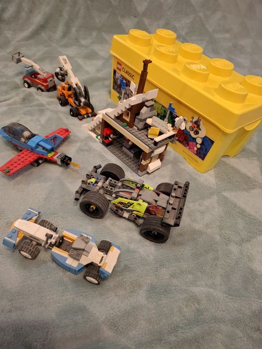 Lego mix box z klockami plus zbudowane zabawki z innych zestawów