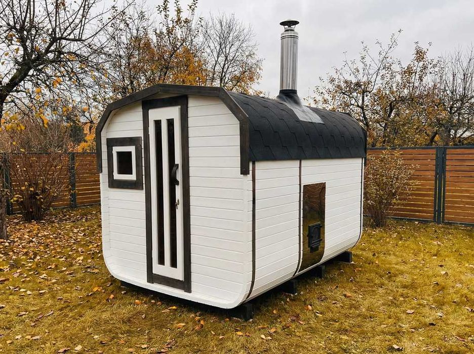 SAUNA Ogrodowa Beczka 350cm Gotowa + Balia do schłodzenia + LED + piec