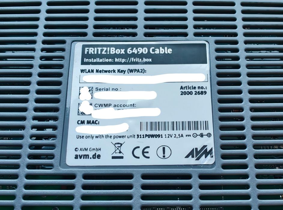 AVM Fritz Box/Router 6490 Cable / 2.4+5.0 GHz  802.11a/g/b/n/ac 2xUSB