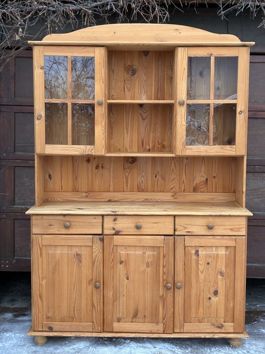 Solidny, drewniany kredens -piękny, pojemny, naturalny- 130x40x195cm