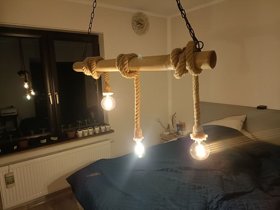Lampa loft industrial lina drewno 3x E27 1m