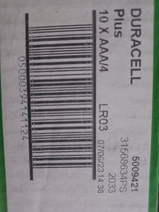 Duracell Plus AAA LR03 Batteries64286300010243121